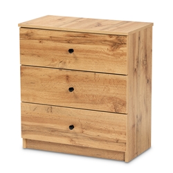 Baxton Studio Decon Modern and Contemporary Oak Brown Finished Wood 3-Drawer Storage Chest